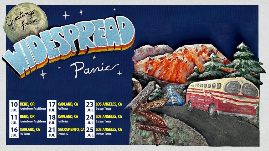 Promotional art for Widespread Panic's 2026 West Coast Tour