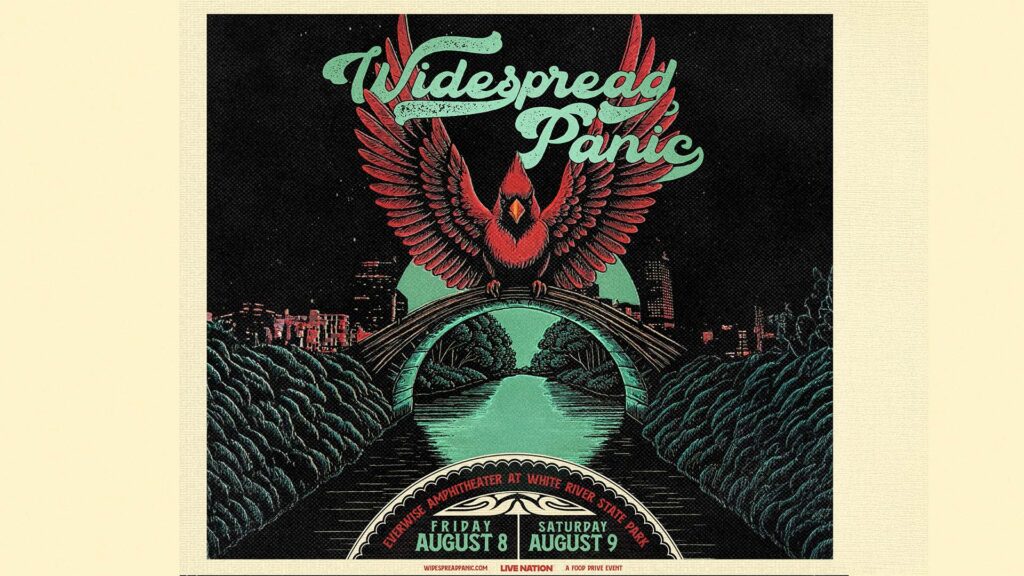 Promotional graphic for the Widespread Panic Indianapolis, IN shows August 8 and 9, 2025