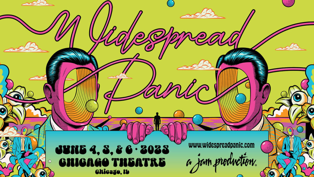 Promotional graphic for Widespread Panic's 2025 Chicago Theatre shows June 4-6